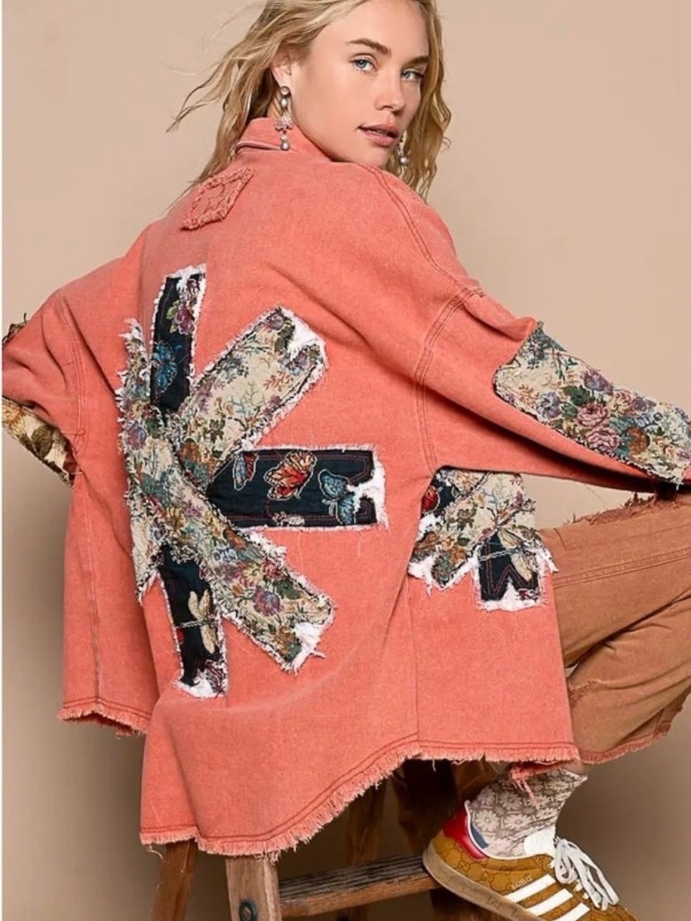 POL Boho Patchwork Button-Up Shacket - Picture 2 of 8